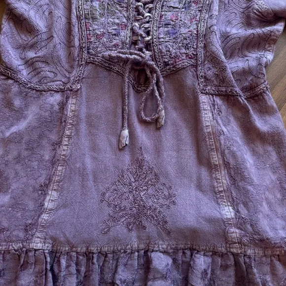 Papa Vancouver Purple Lace Flowy Top Fairycore Boho Romantic Embroidered Blouse - Picture 8 of 12